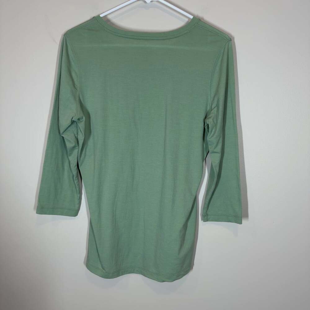 Woolx Elena Merino Wool V-Neck 3/4 Length Sleeve Shirt Sage Green Small - Picture 2 of 6